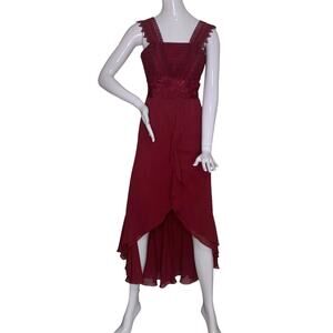 Unitedwood Ruffles Dress Sleeveless Hidden Zipper on Back Burgundy Size 2